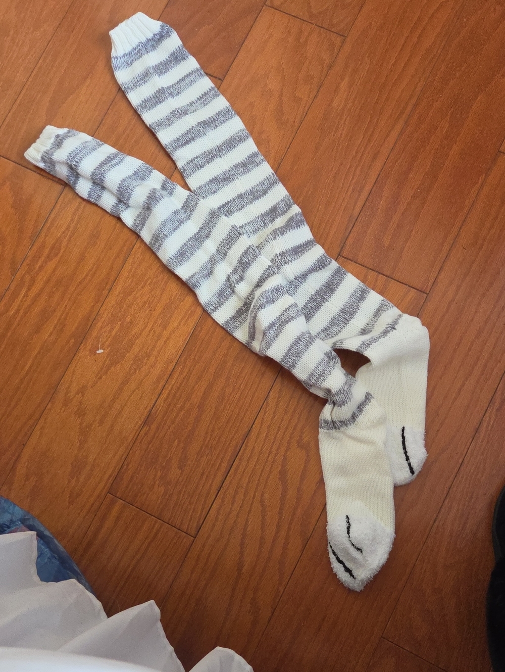 Paw Striped Gray & White Knee-High Socks - Women Teens
